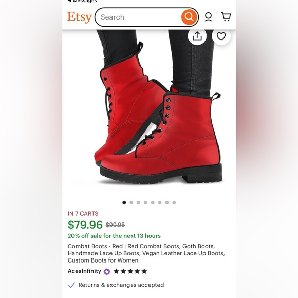 Combat Boots - Red | Red Combat Boots - Picture 5 of 5